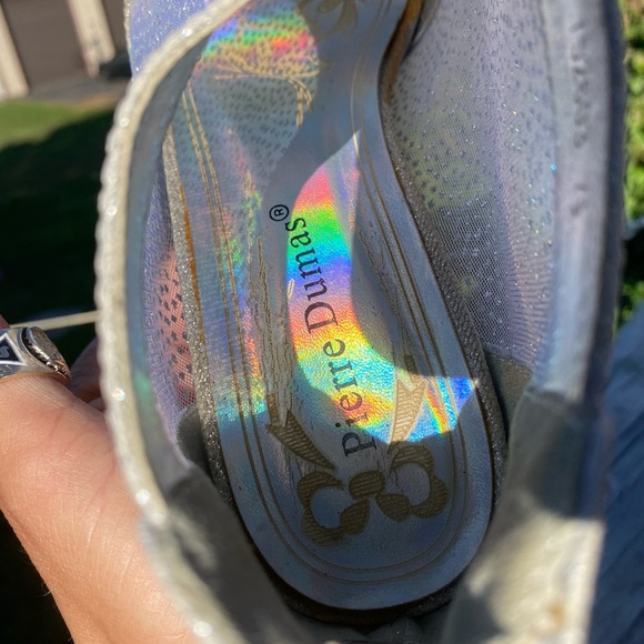 Pierre Dumas Rhinestone Silver Glitter Peep Toe Mesh Pump Studded High Heels 7.5 - Picture 10 of 11